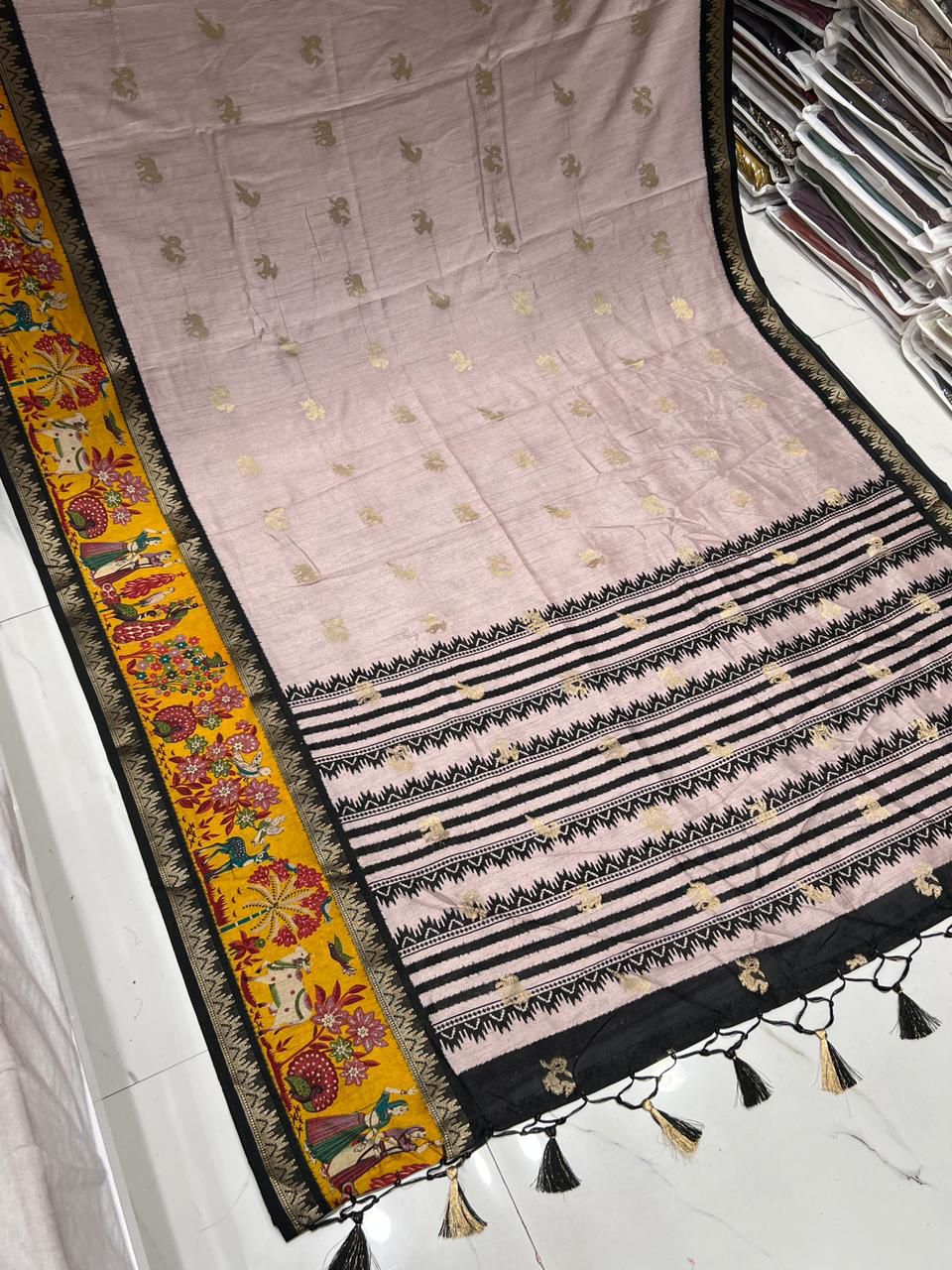 Punit Brand Pure Kalamkari Belt Design Cotton Silk Saree – Exclusive Designer Collection