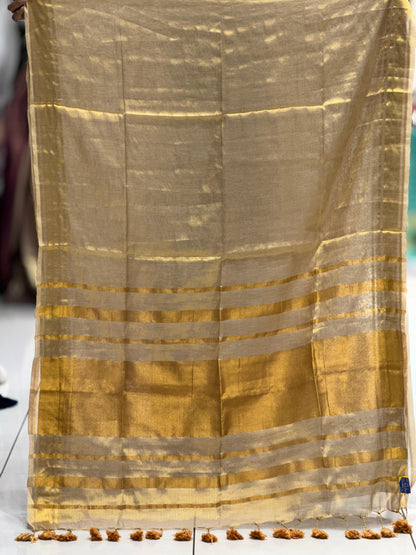 Golden Tissue Silk Plain Saree