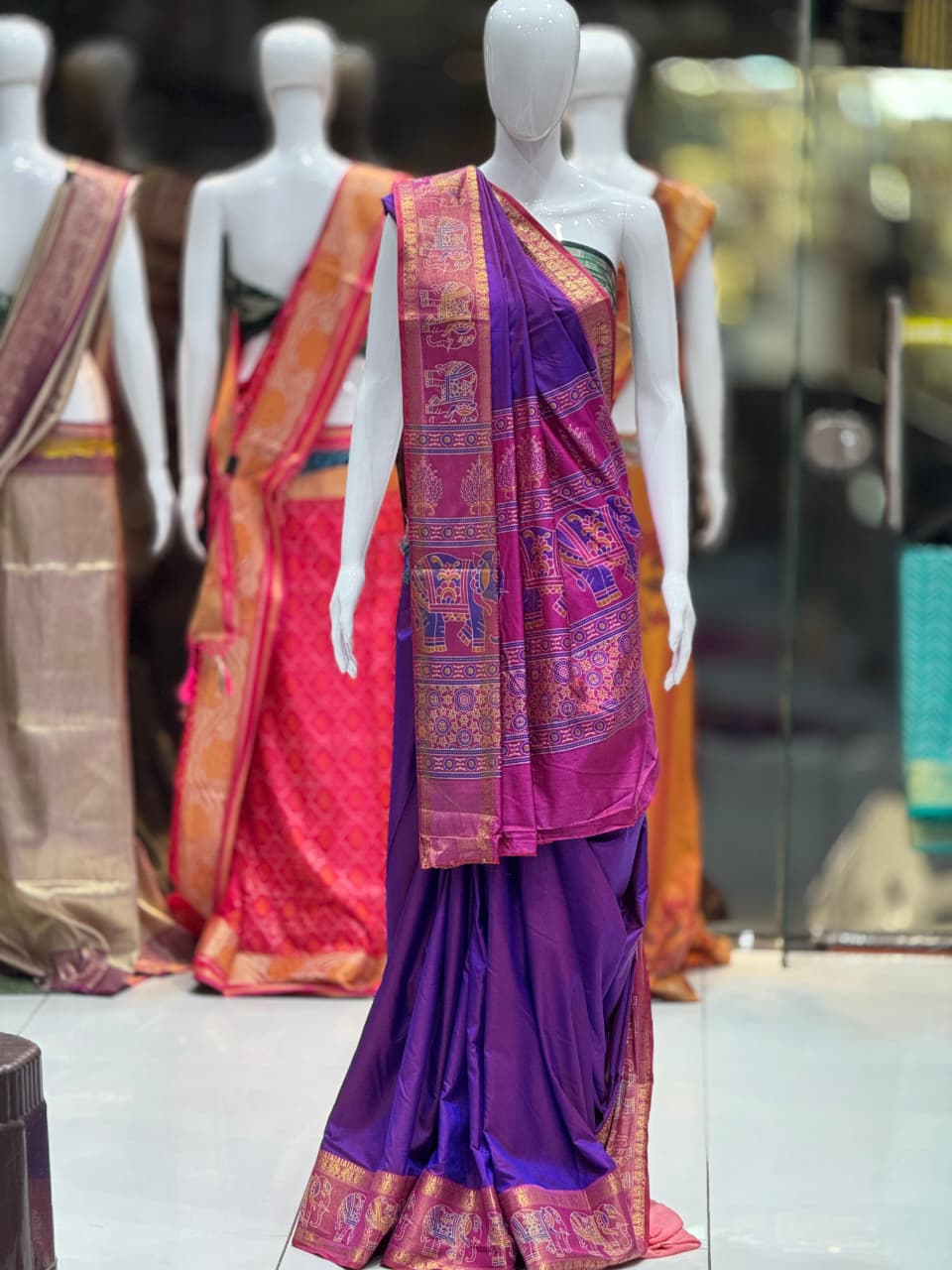 Vibrant Surti Patola Soft Cotton Silk Saree | Gala Border & Ajrakh Blouse Concept