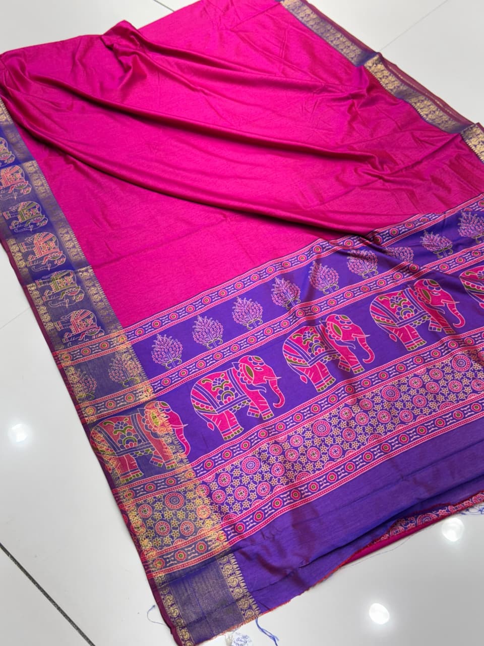 Vibrant Surti Patola Soft Cotton Silk Saree | Gala Border & Ajrakh Blouse Concept
