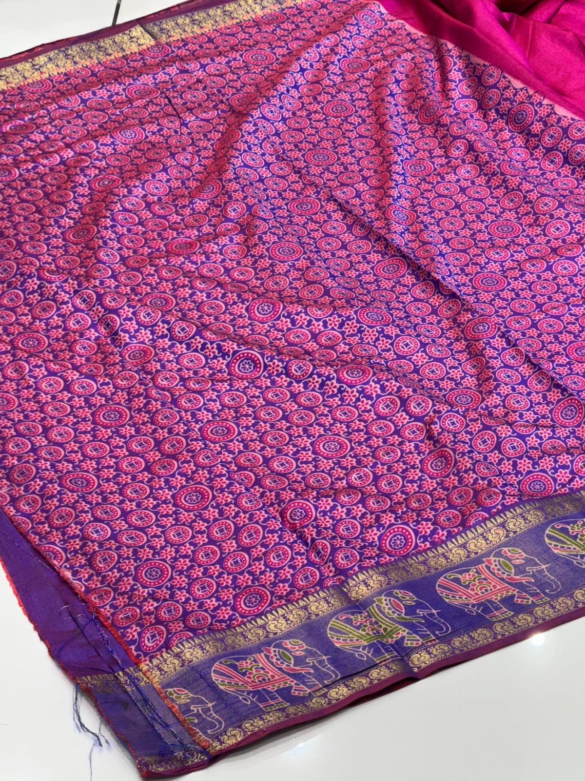 Vibrant Surti Patola Soft Cotton Silk Saree | Gala Border & Ajrakh Blouse Concept