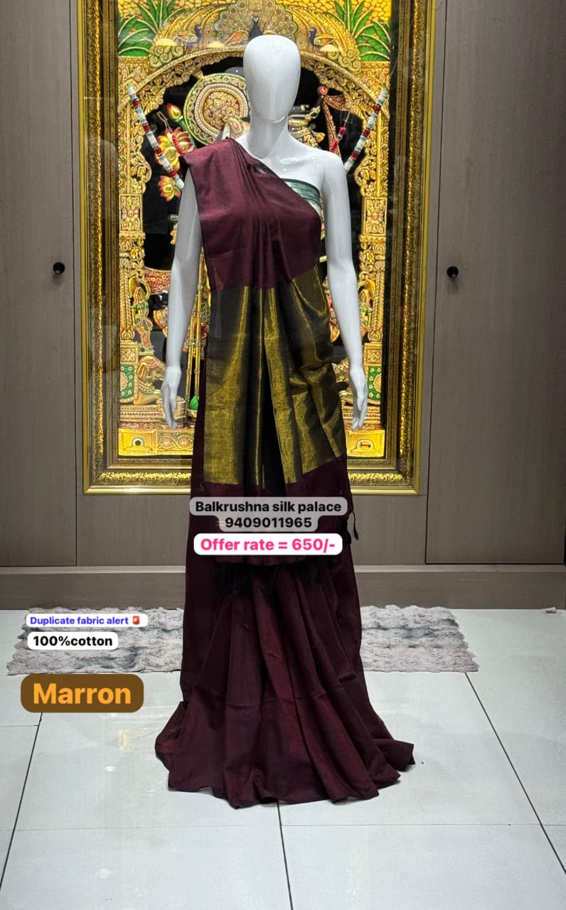 Authentic Handloom Cotton Saree | Real Zari Patto Banaras-Kolkata Edition