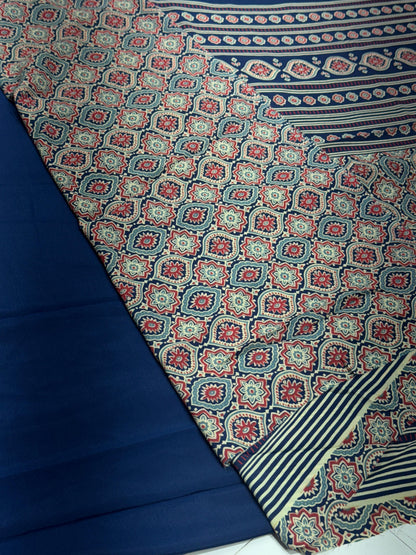 Premium Original Crepe Silk Saree with Authentic Ajrakh Design Border
