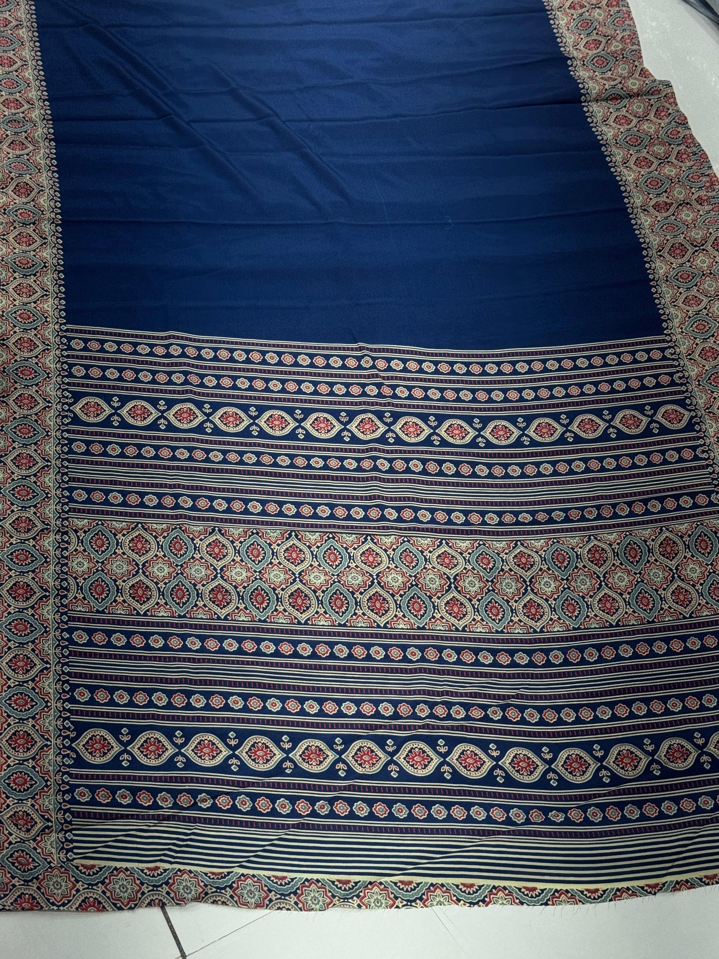 Premium Original Crepe Silk Saree with Authentic Ajrakh Design Border