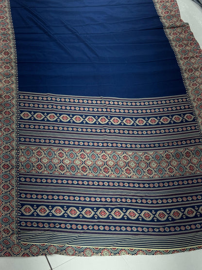 Premium Original Crepe Silk Saree with Authentic Ajrakh Design Border