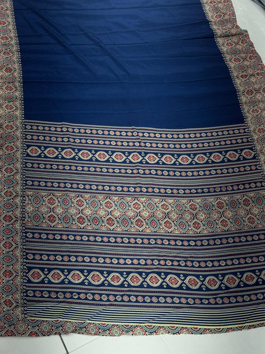Premium Original Crepe Silk Saree with Authentic Ajrakh Design Border