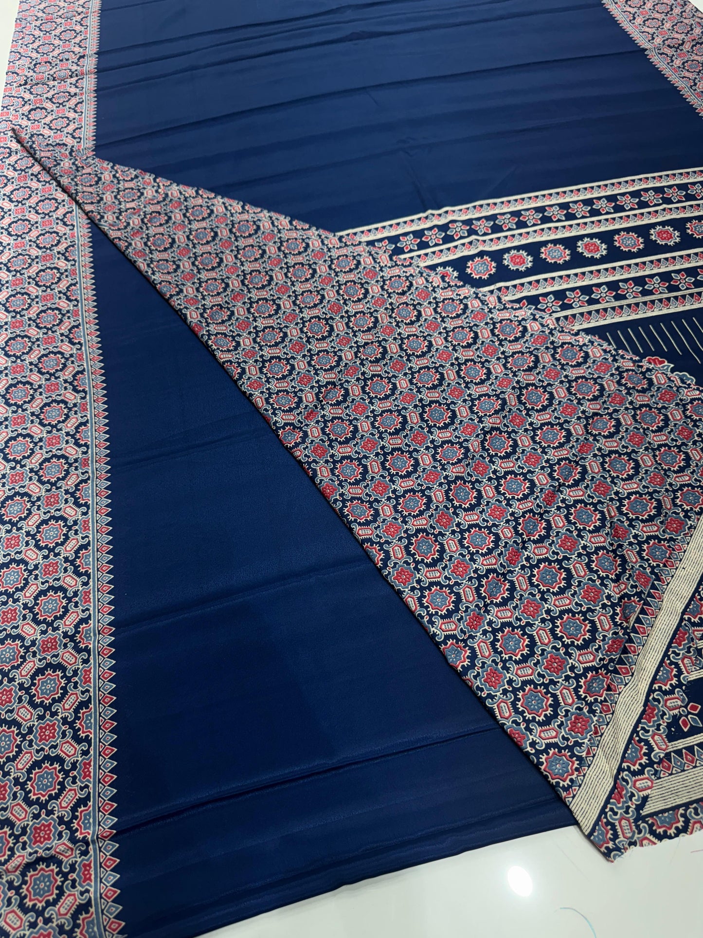 Premium Original Crepe Silk Saree with Authentic Ajrakh Design no. 2 Border