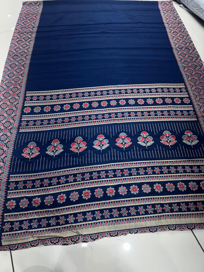 Premium Original Crepe Silk Saree with Authentic Ajrakh Design no. 2 Border