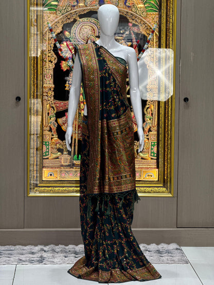 Authentic Pure Pashmina Saree with Meenakari Weaving & Handwork