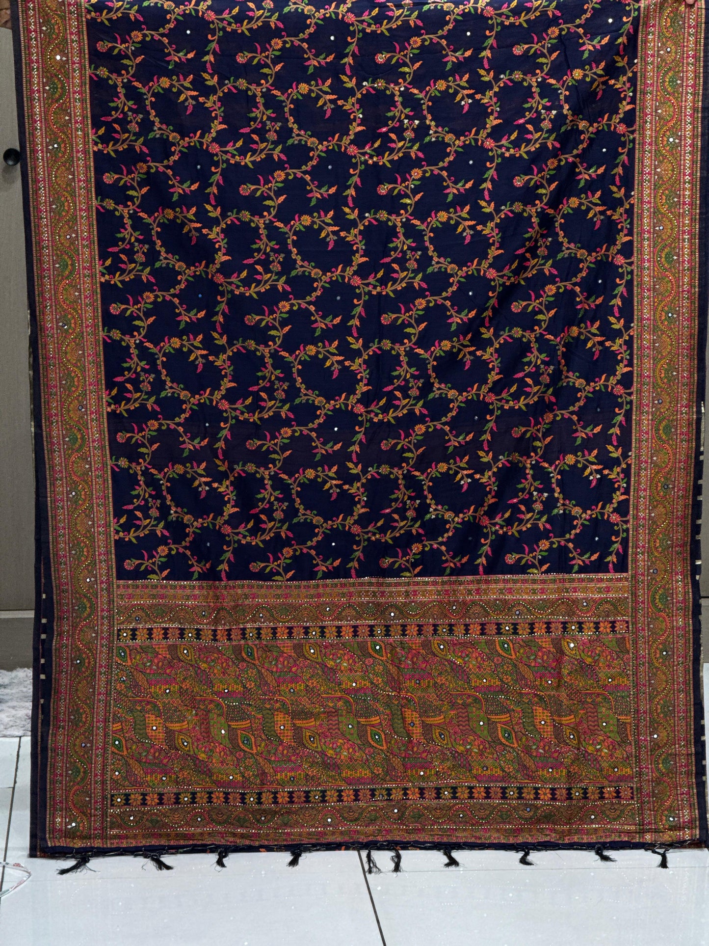 Authentic Pure Pashmina Saree with Meenakari Weaving & Handwork