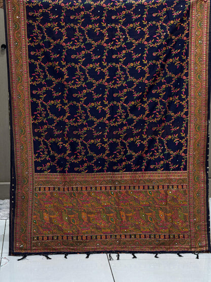Authentic Pure Pashmina Saree with Meenakari Weaving & Handwork