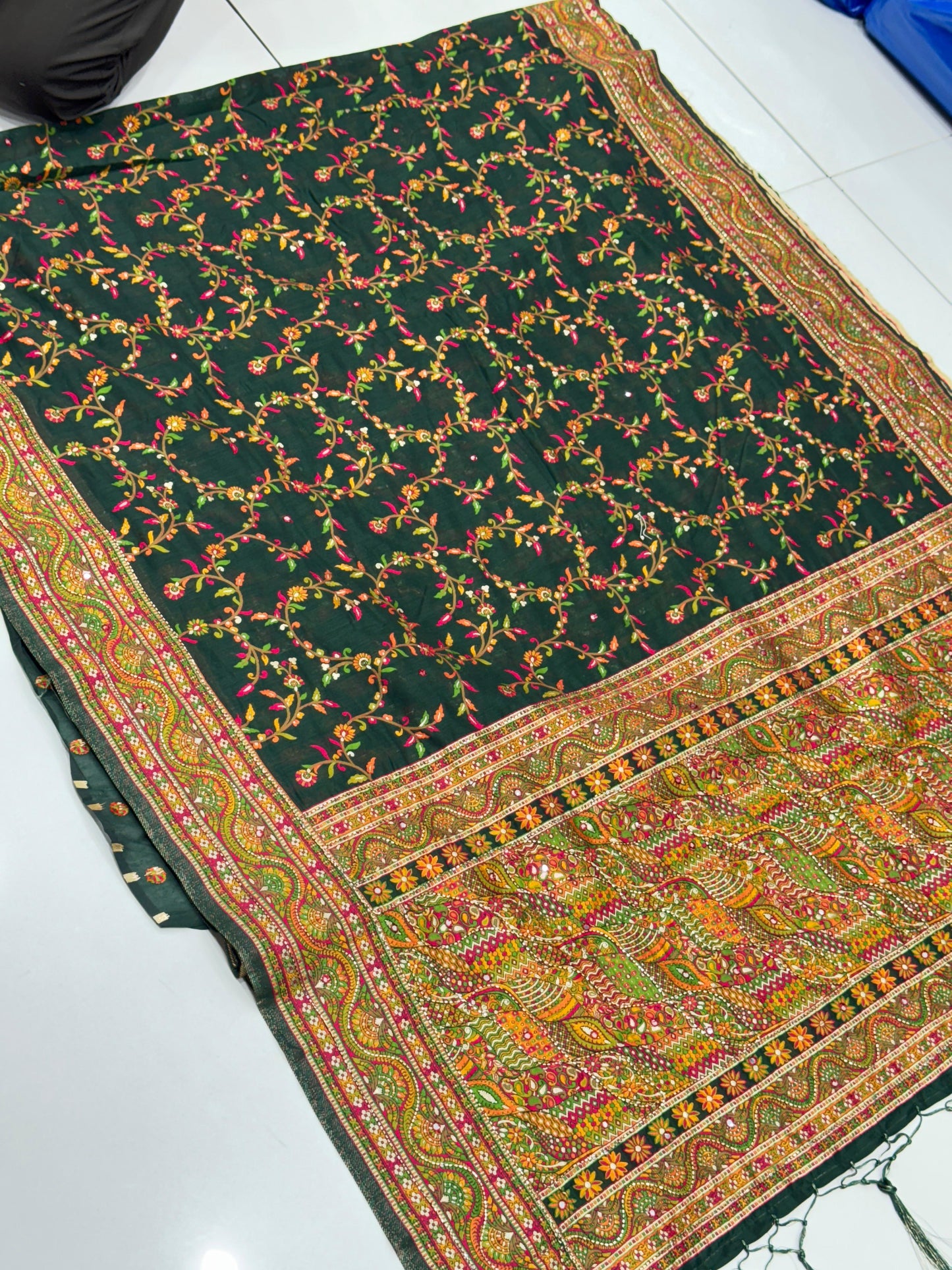 Authentic Pure Pashmina Saree with Meenakari Weaving & Handwork