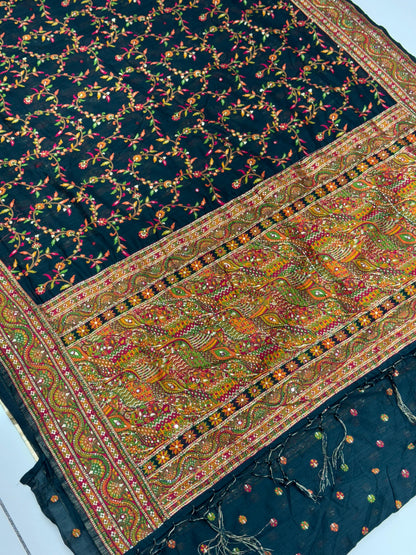 Authentic Pure Pashmina Saree with Meenakari Weaving & Handwork