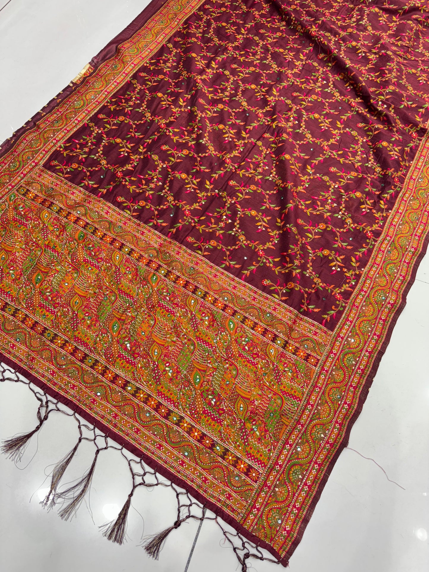 Authentic Pure Pashmina Saree with Meenakari Weaving & Handwork