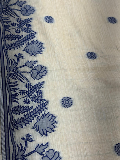 Premium Pure Linen Cotton Saree with Contrast Woven Floral Border & Tassels