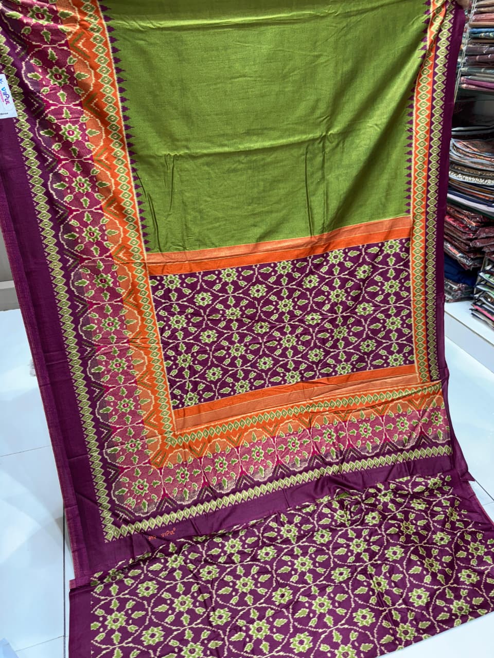 Vipul Premium Patola Print Soft Muga Silk Saree with Contrast Border