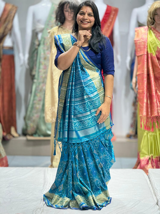 Premium Banarasi Woven Silk Patola Saree with Rich Zari Border