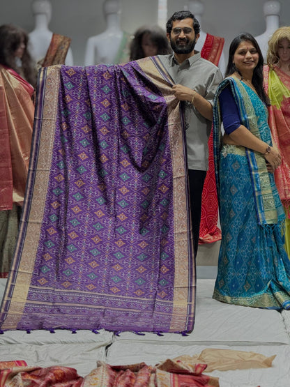 Premium Banarasi Woven Silk Patola Saree with Rich Zari Border