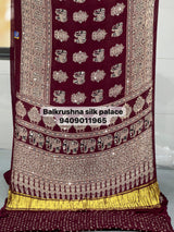 Traditional Ajrakh Printed Saree with Zari Pallu & Elephant Motifs | Mirror Work