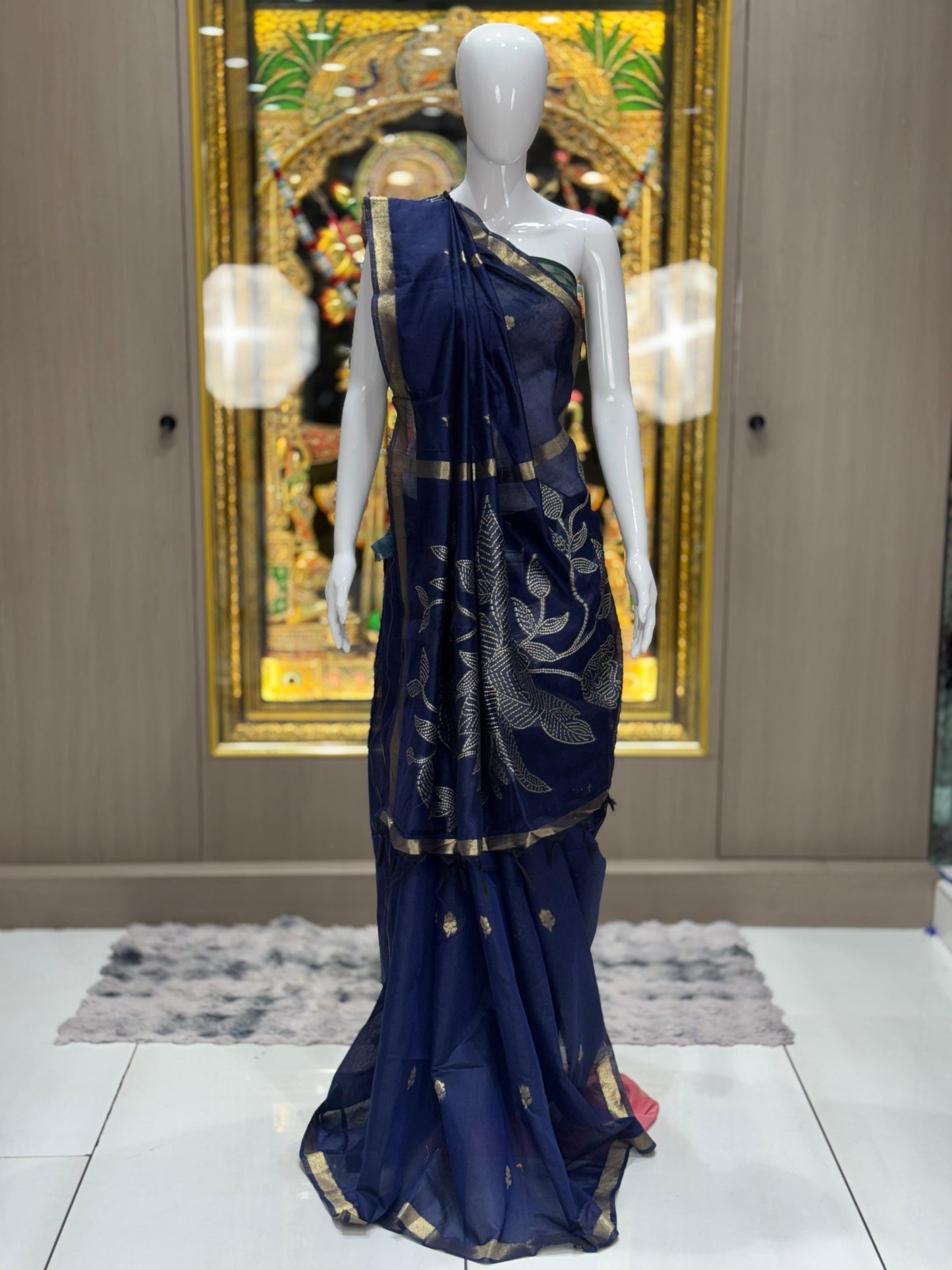 Premium Pure Jamdani Cotton Saree with Banarasi Zari Butti & Designer Pallu
