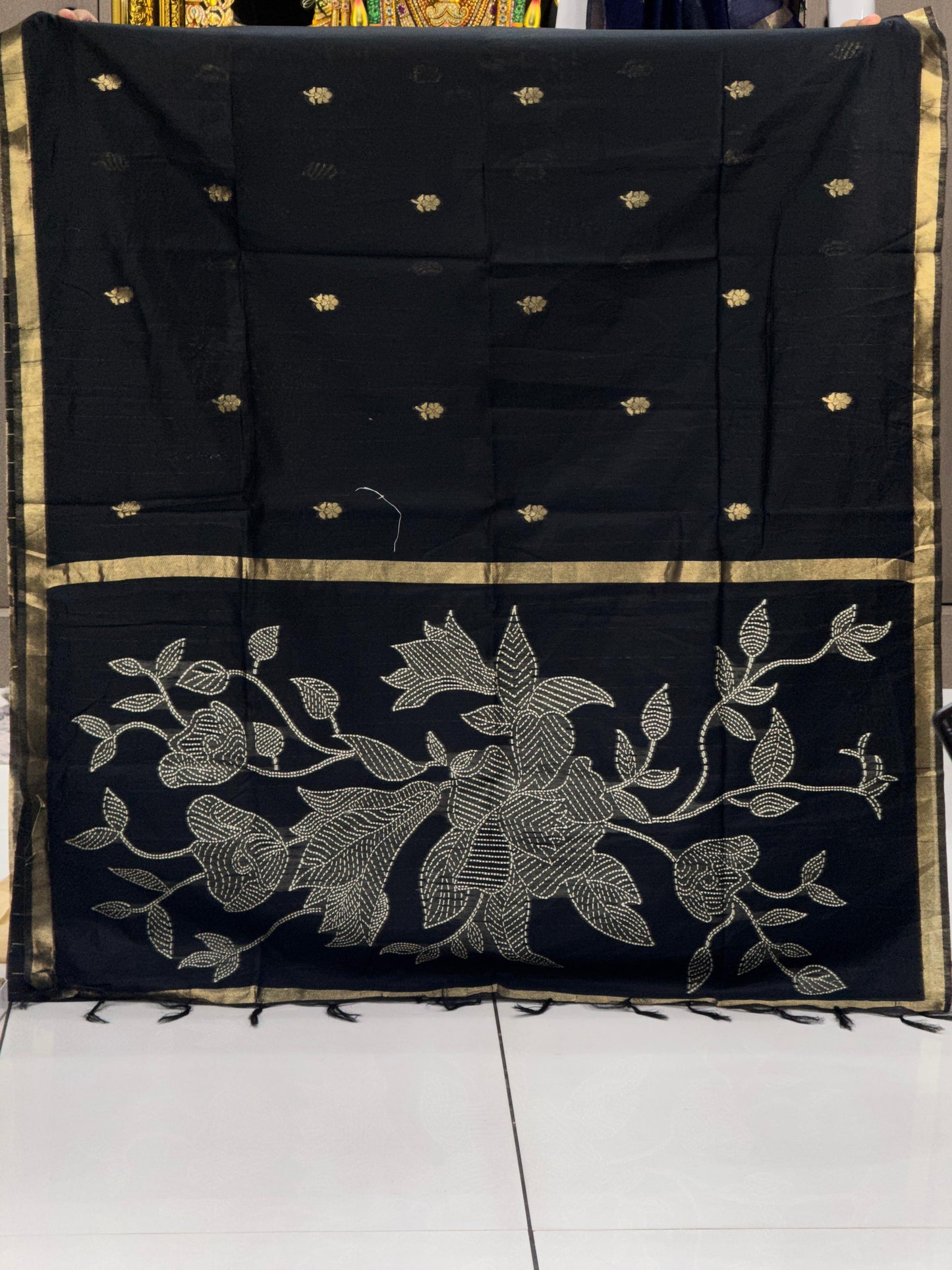 Premium Pure Jamdani Cotton Saree with Banarasi Zari Butti & Designer Pallu