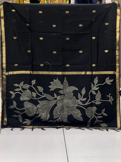 Premium Pure Jamdani Cotton Saree with Banarasi Zari Butti & Designer Pallu