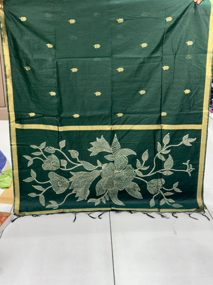 Premium Pure Jamdani Cotton Saree with Banarasi Zari Butti & Designer Pallu