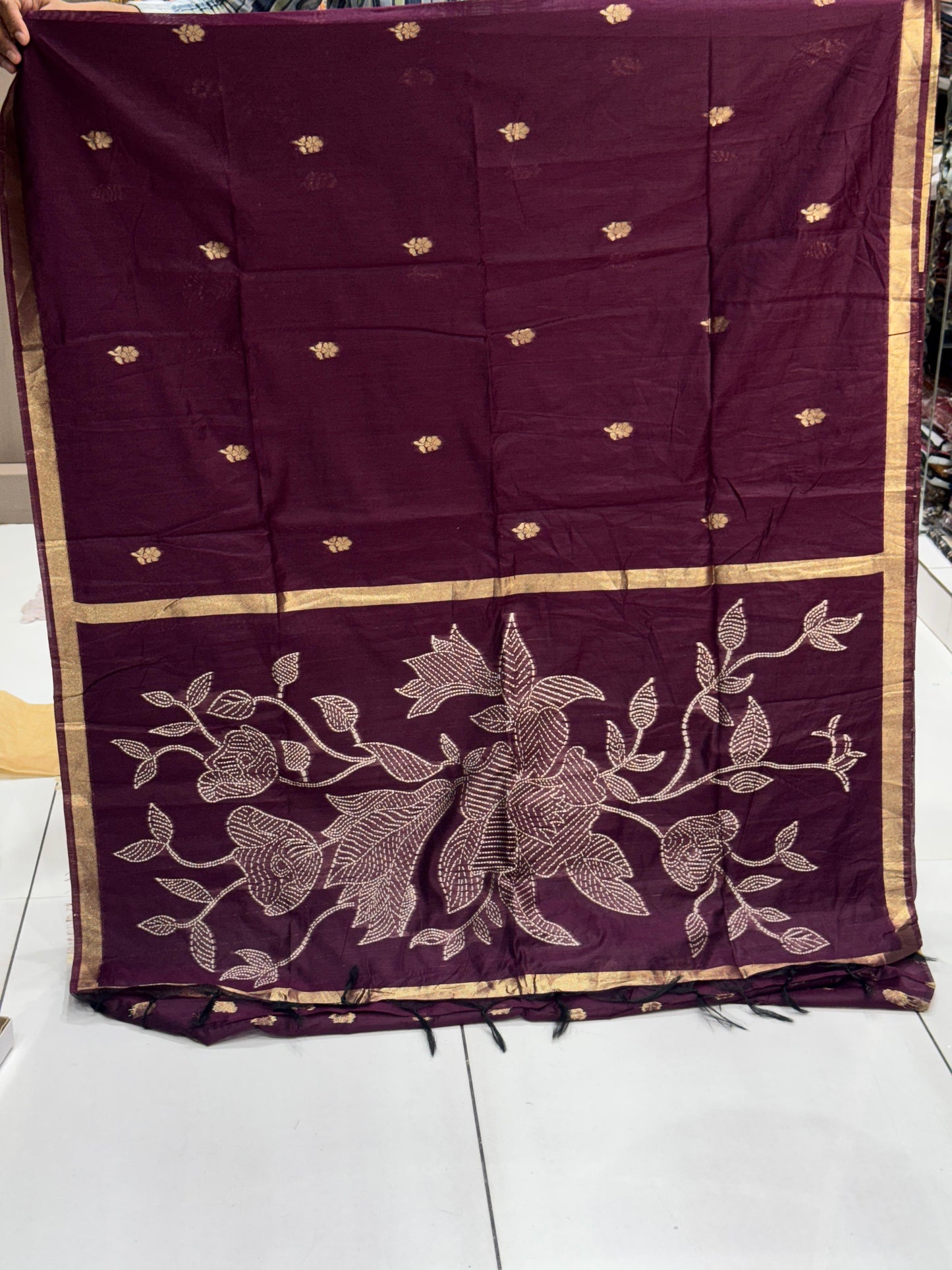 Premium Pure Jamdani Cotton Saree with Banarasi Zari Butti & Designer Pallu