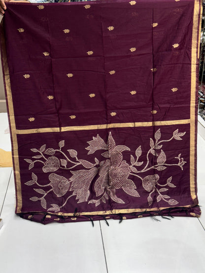 Premium Pure Jamdani Cotton Saree with Banarasi Zari Butti & Designer Pallu