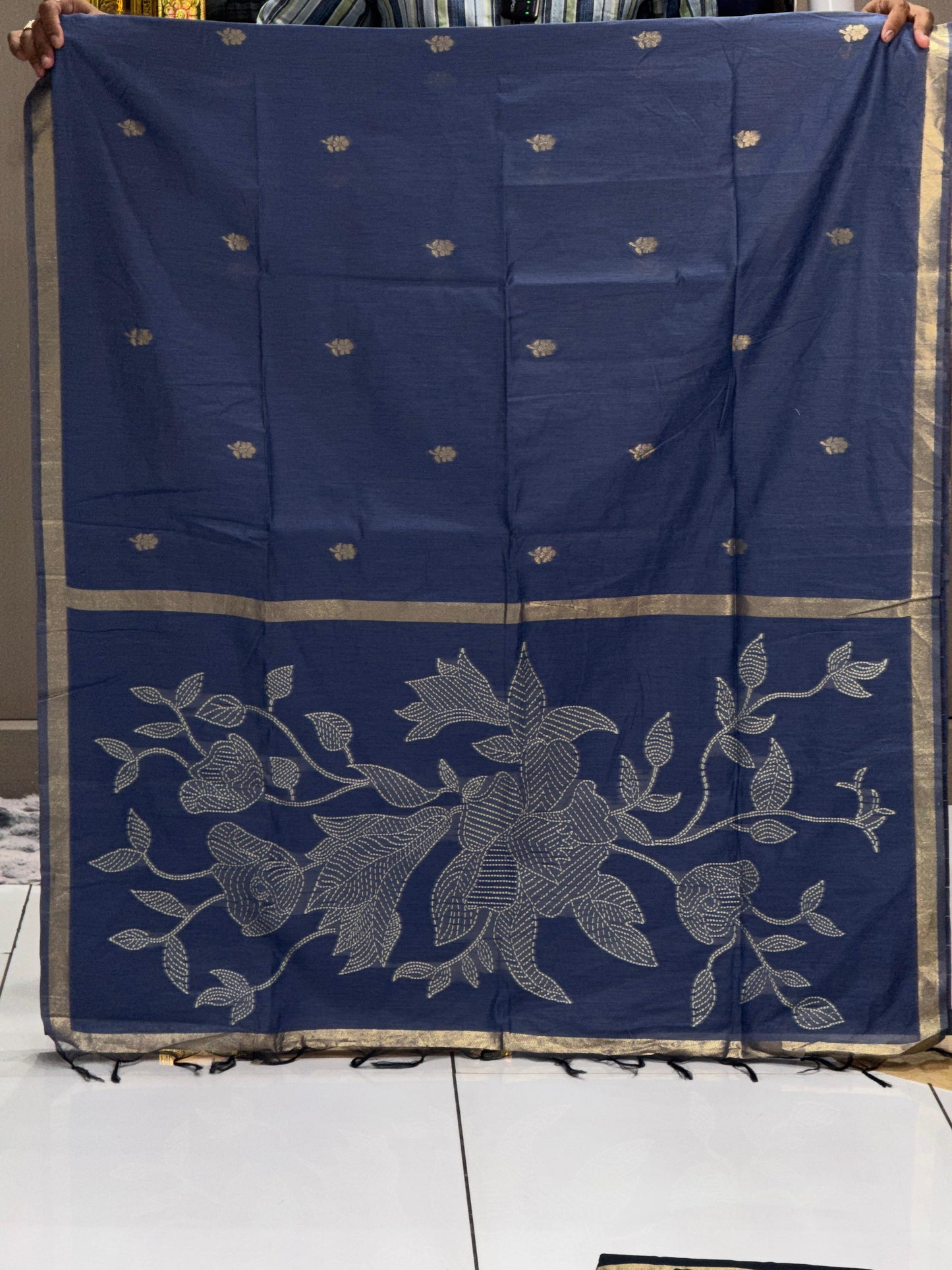Premium Pure Jamdani Cotton Saree with Banarasi Zari Butti & Designer Pallu