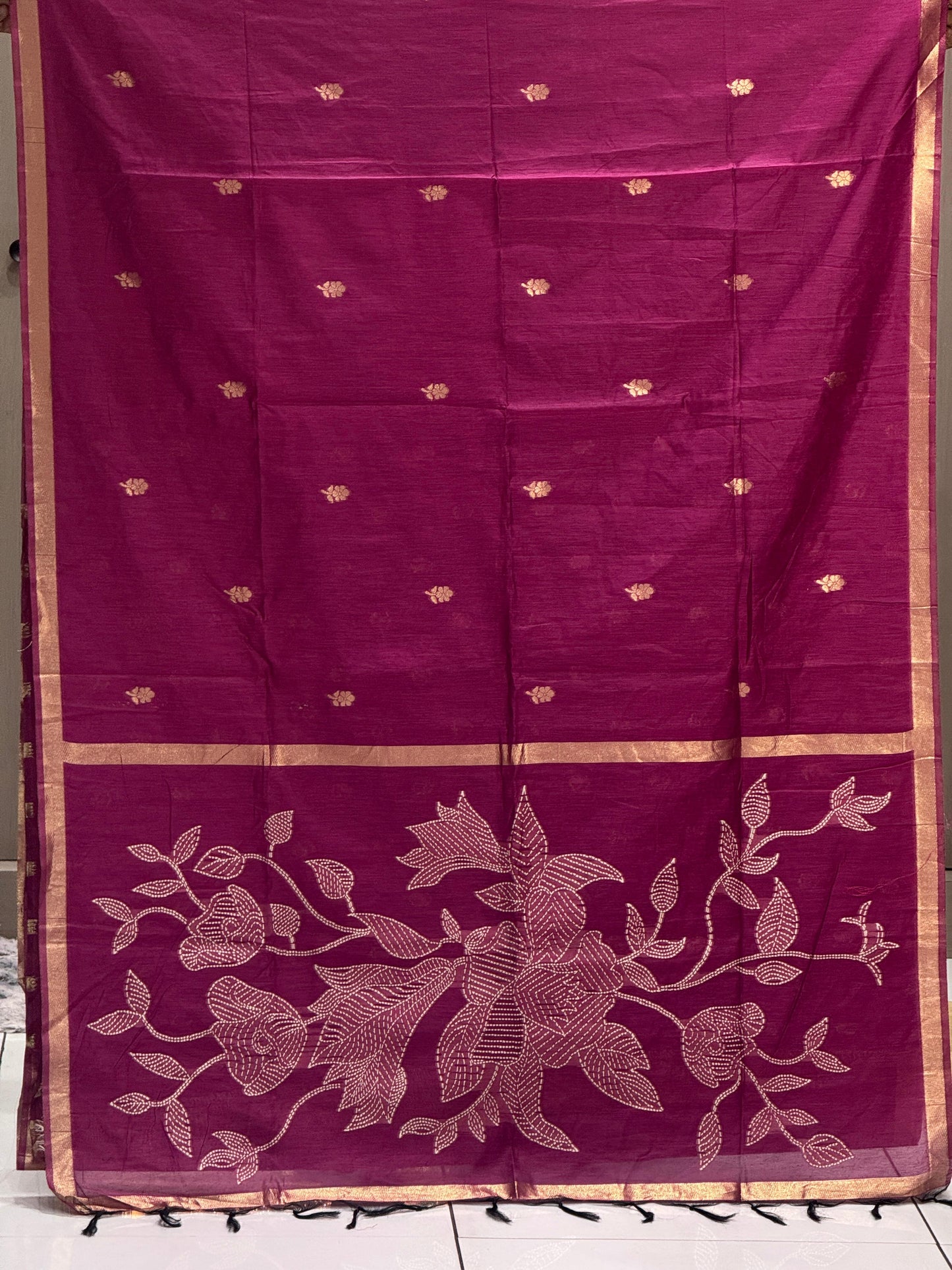Premium Pure Jamdani Cotton Saree with Banarasi Zari Butti & Designer Pallu