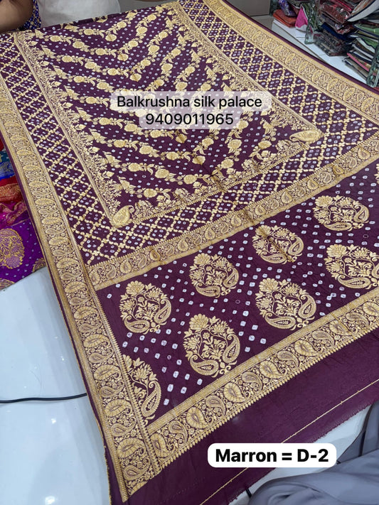 Bit Wine Original Hand-Tied Bandhej Silk Saree with Traditional Neem Zari Border D2