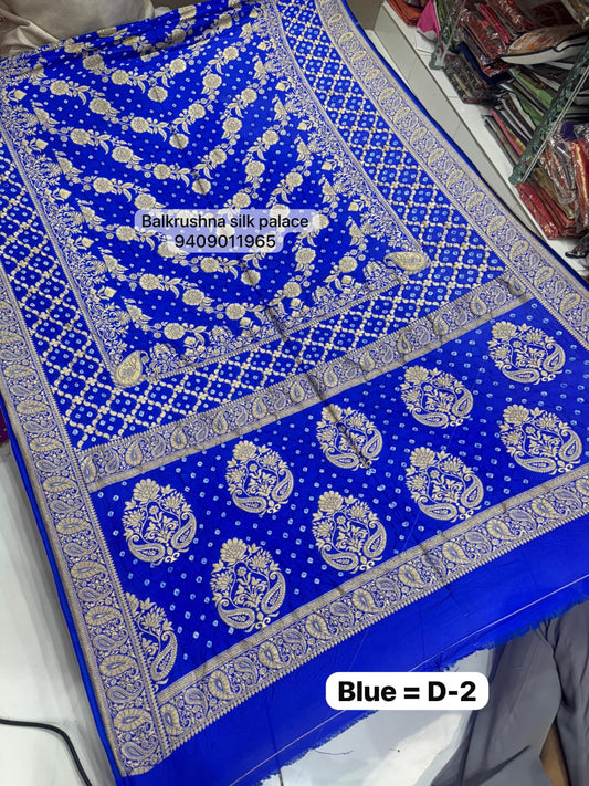 Blue Wine Original Hand-Tied Bandhej Silk Saree with Traditional Neem Zari Border D2