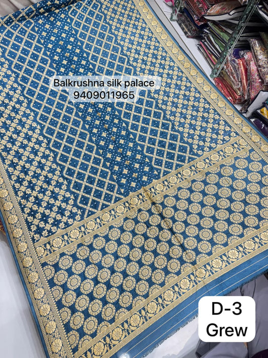 Gray Traditional Hand-Tied Bandhej Saree with Geometric Zari Lattice Work D3