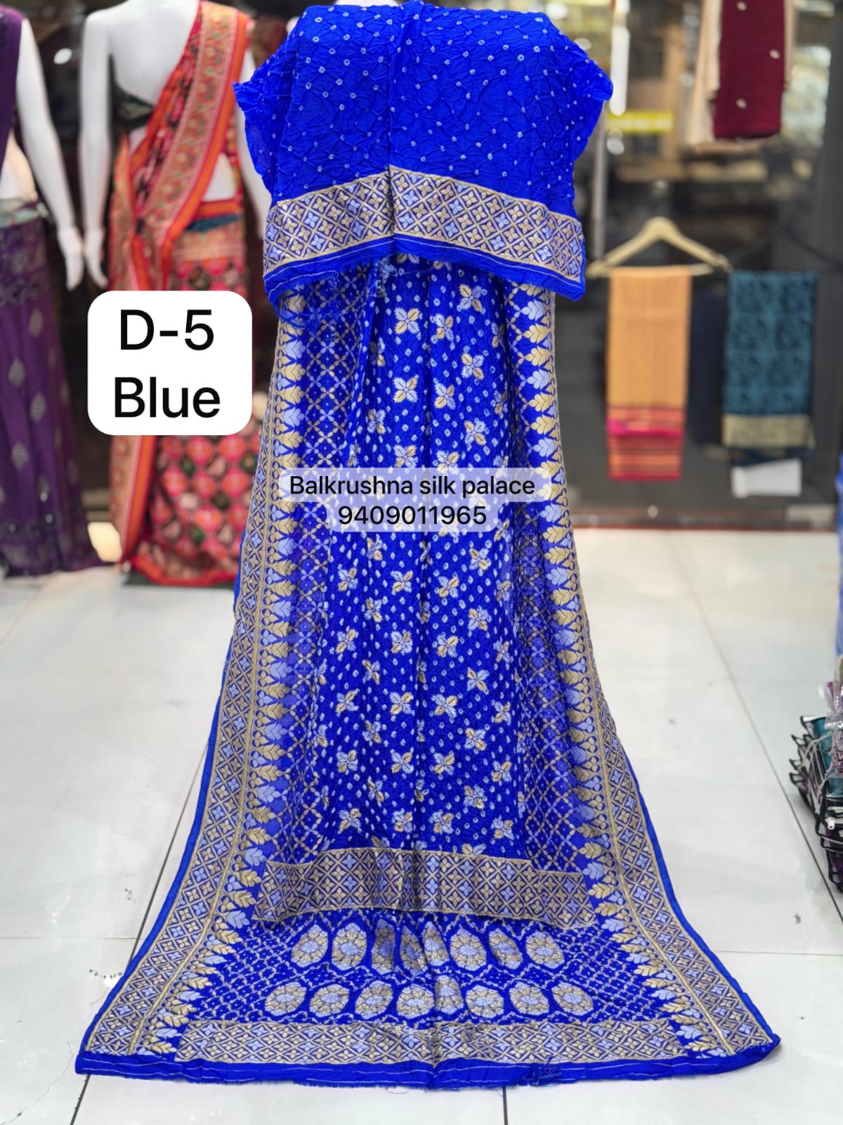 Blue Luxury Banarasi Zari Woven Bandhani Saree with Heavy Circular Motif Pallu D5