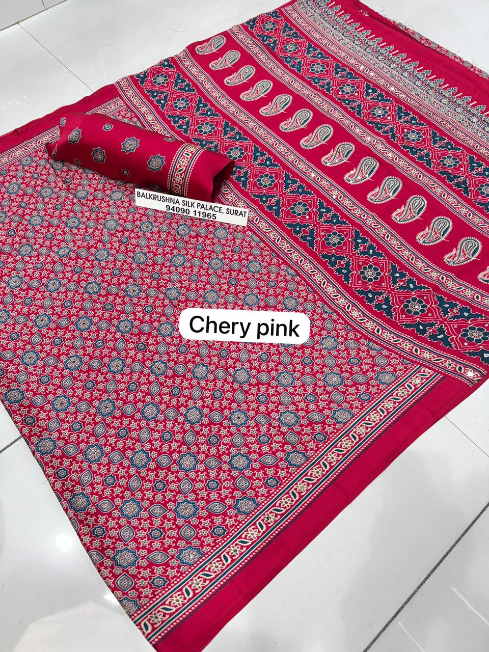 Pink Premium Soft Silk Saree with Traditional Paisley Pallu & Real Mirror Work