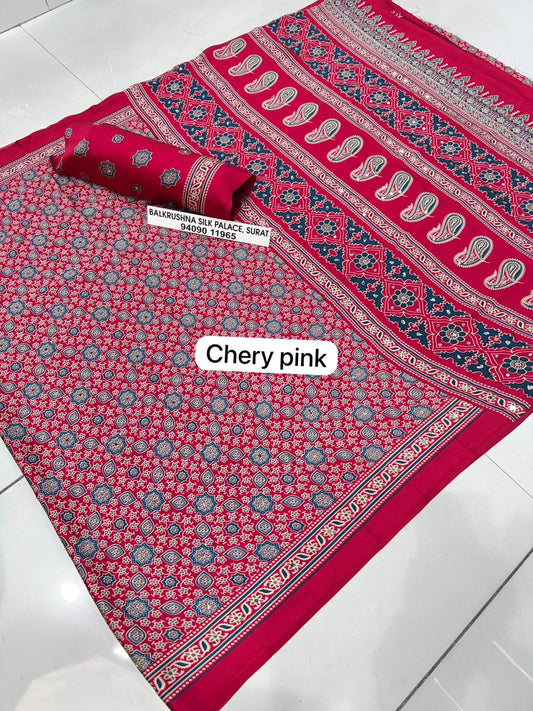Pink Premium Soft Silk Saree with Traditional Paisley Pallu & Real Mirror Work