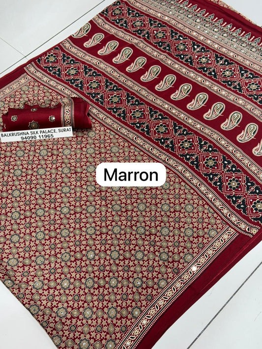 Maroon Soft Silk Saree with Traditional Paisley Pallu & Real Mirror Work (Copy)