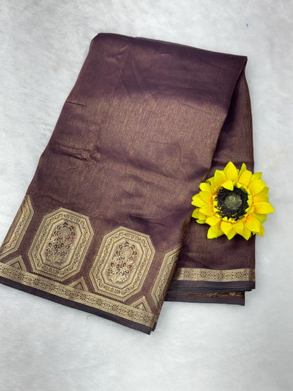 Premium Pure Tissue Cotton Silk Saree with Contrast Gala Border & Lagdi Patto