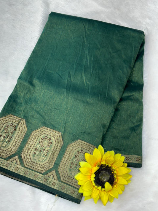 Premium Pure Tissue Cotton Silk Saree with Contrast Gala Border & Lagdi Patto