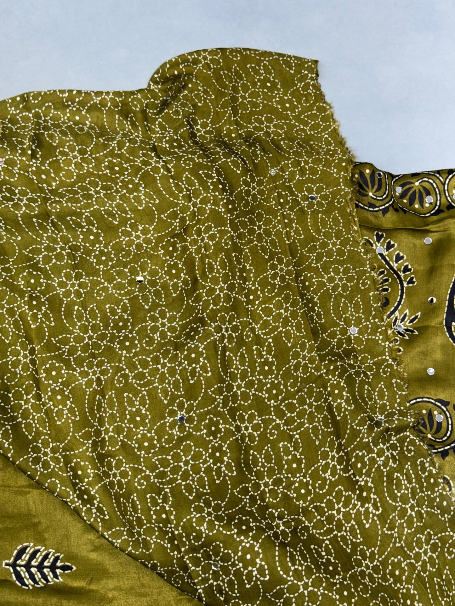 Mahendi Batik Ajrakh Real Mirror Modal Silk Saree With Blouse