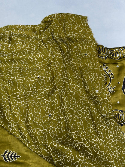 Mahendi Batik Ajrakh Real Mirror Modal Silk Saree With Blouse