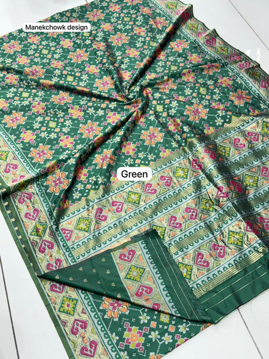 Traditional Manek Chowk Woven Patola Saree in Soft Banarasi Silk