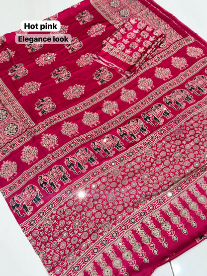 Elephant Mirror Work Modal Silk