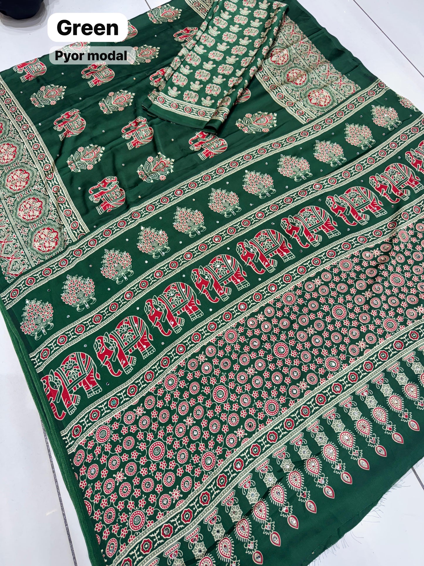 Elephant Mirror Work Modal Silk