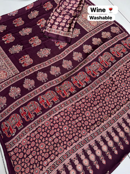 Elephant Mirror Work Modal Silk