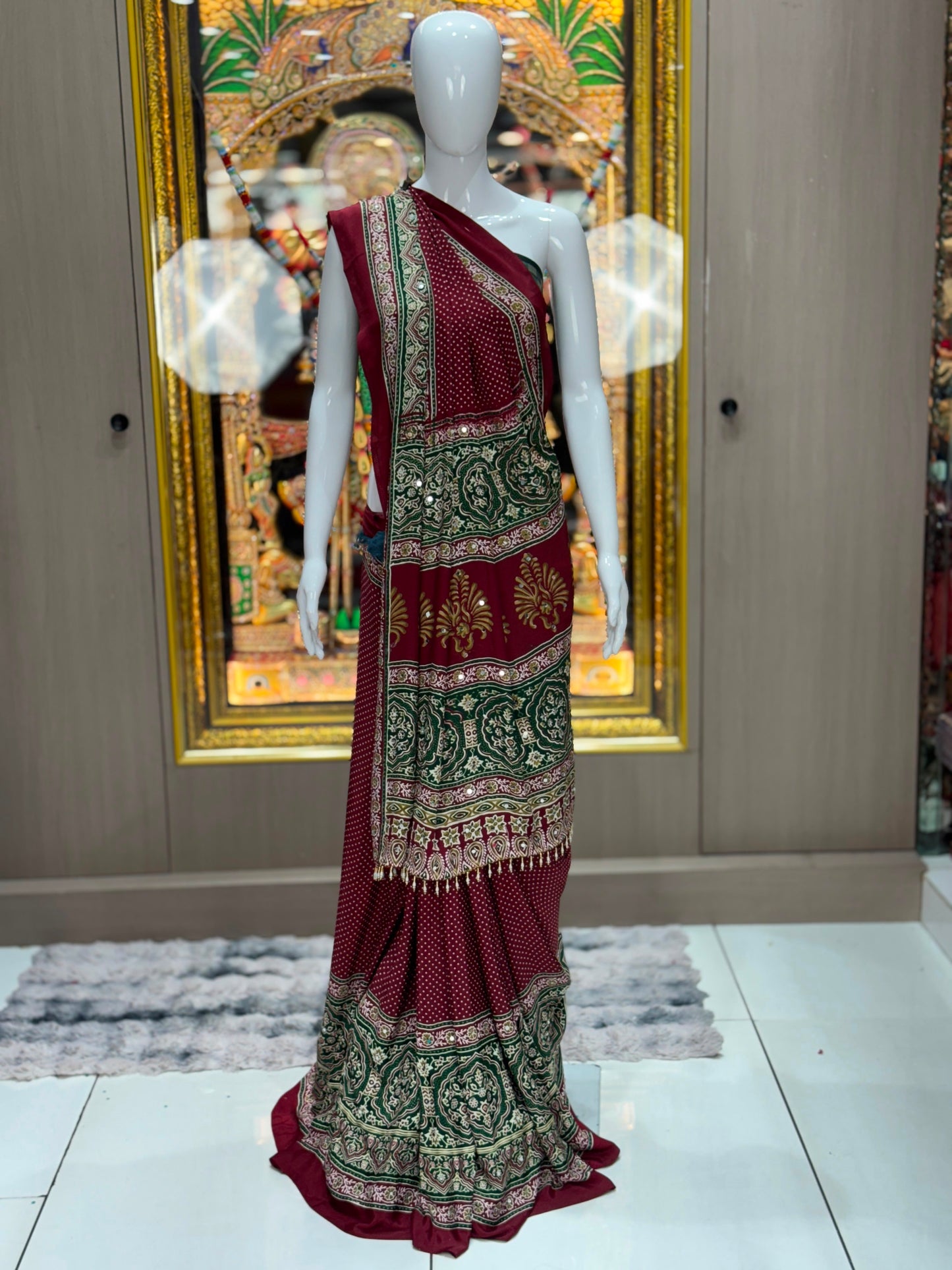 Bandhani Design Ajrakh Pallu Modal Silk Soft