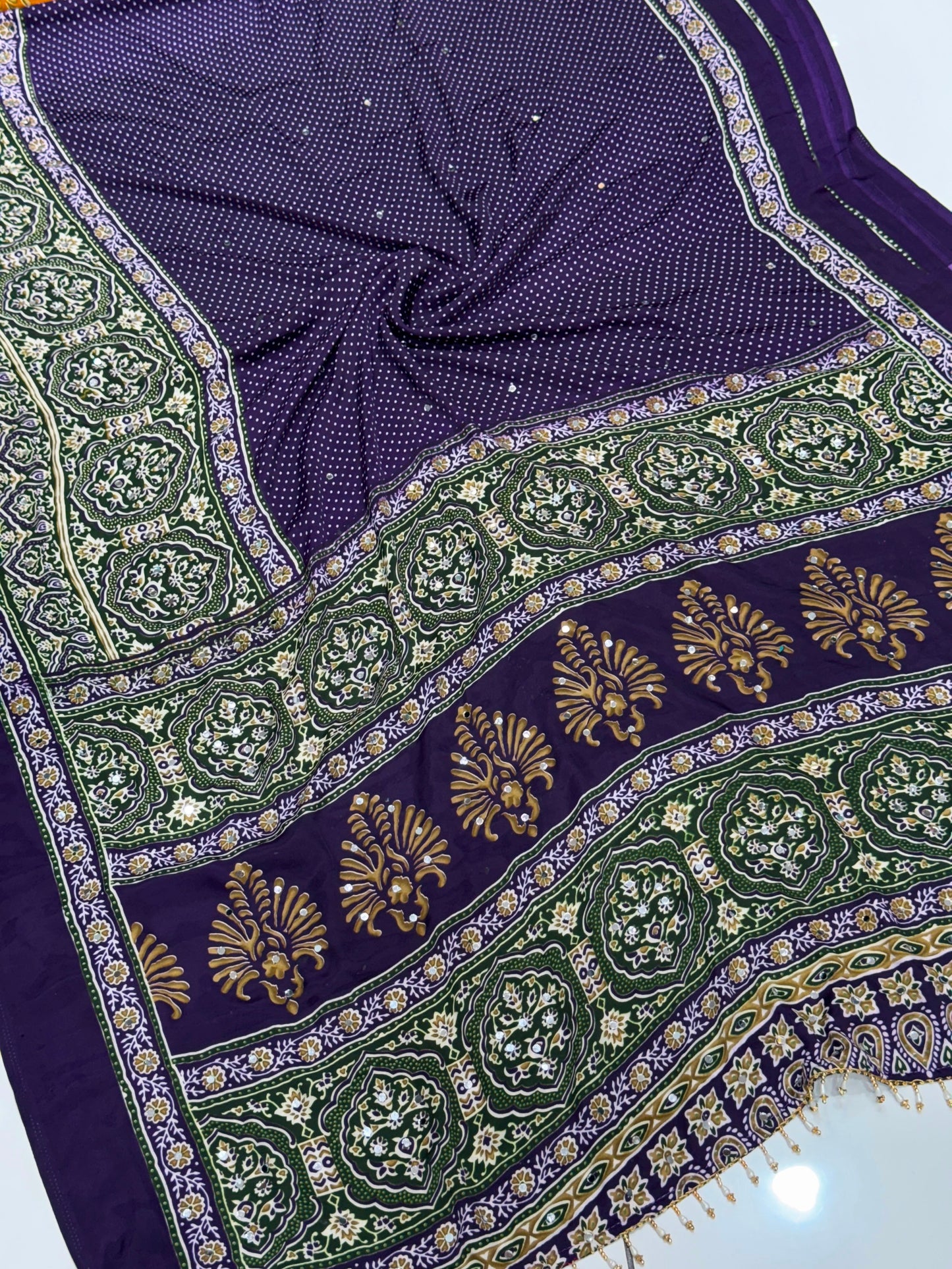 Bandhani Design Ajrakh Pallu Modal Silk Soft