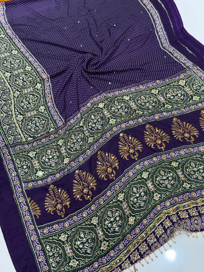 Bandhani Design Ajrakh Pallu Modal Silk Soft