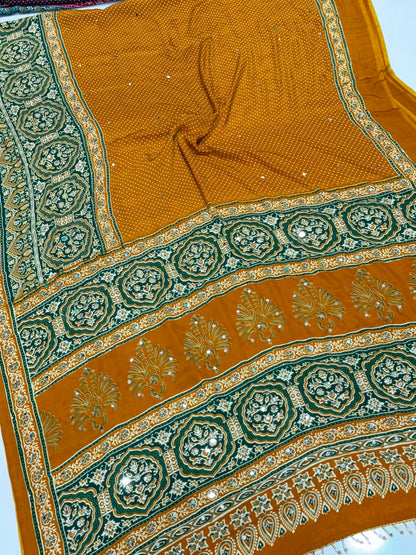 Bandhani Design Ajrakh Pallu Modal Silk Soft